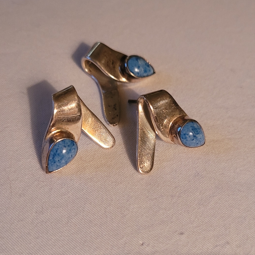 Sterling and Turquoise Earring and Necklace Charm Set